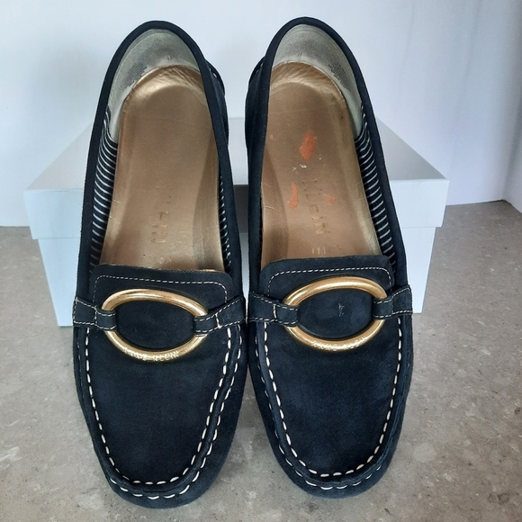 Anne Klein I FLEX Loafers Leather Black Gold Accent Logo Quiet Luxury Size 10.5 - Picture 3 of 16